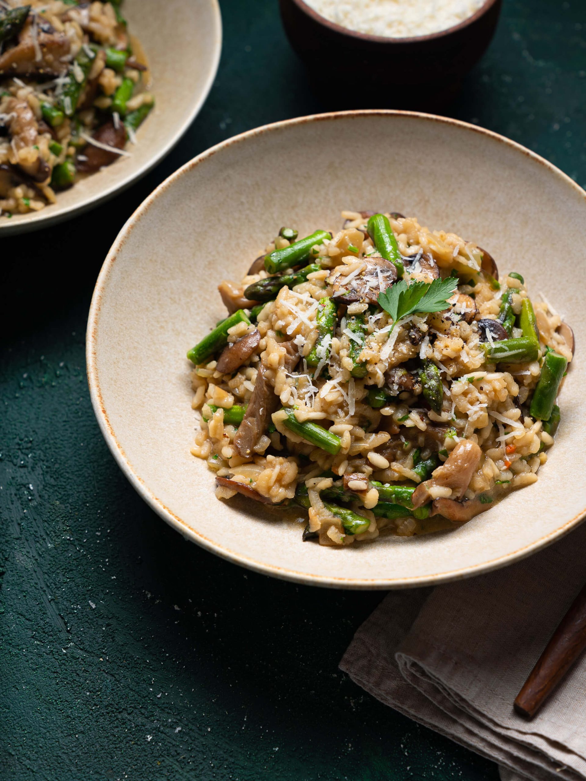 mushroom asparagus risotto food and mood studio