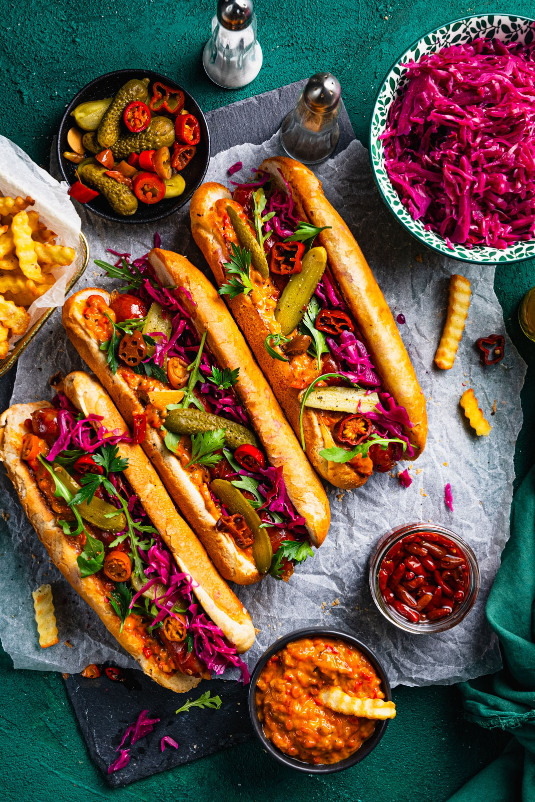 hot dogs by food and mood studio photography